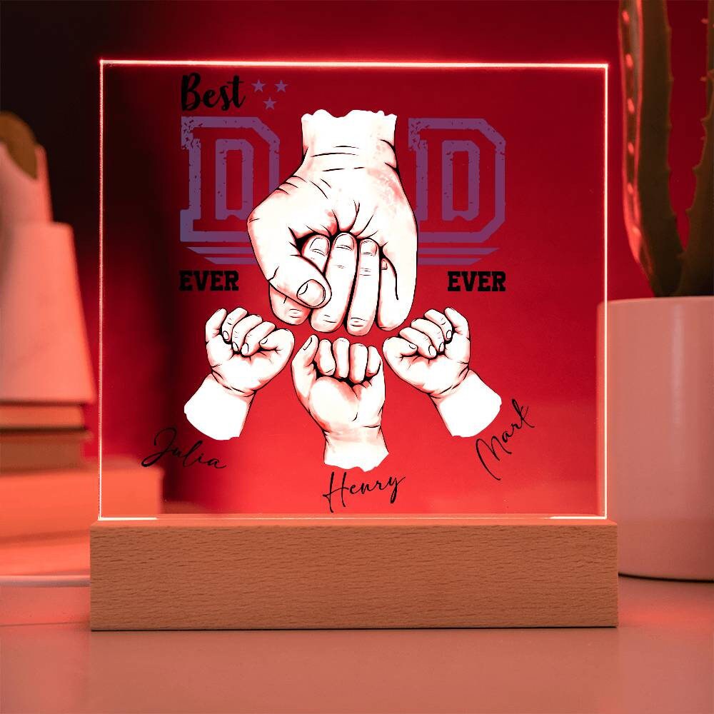 Best Dad Ever Acrylic Plaque with Wooden LED Base - Perfect Father's – view 9
