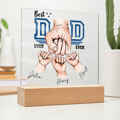 Best Dad Ever Acrylic Plaque with Wooden LED Base - Perfect Father's