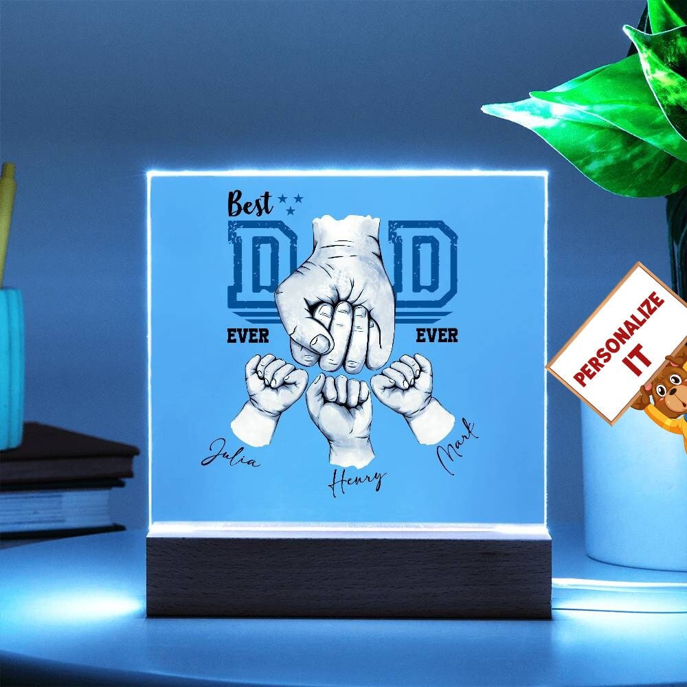 Best Dad Ever Acrylic Plaque with Wooden LED Base - Perfect Father's Day Gift for Daddy, Grandpa, New Dad - Gift for dad, happy fathers Day