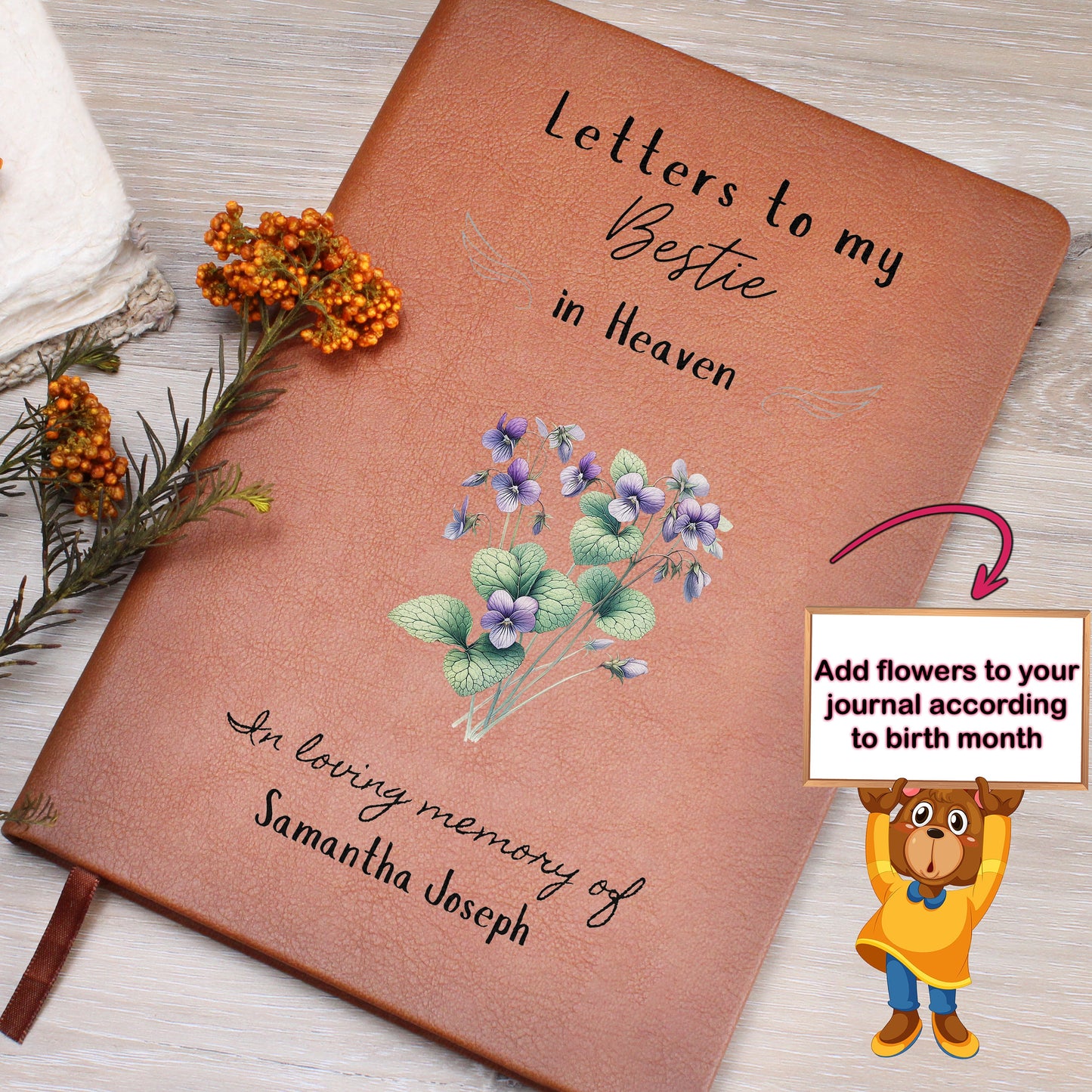 Letters to my Bestie in heaven Vegan Leather Journal, in loving memory, sympathy gift, to my bestie, grief memorial journal, best friend