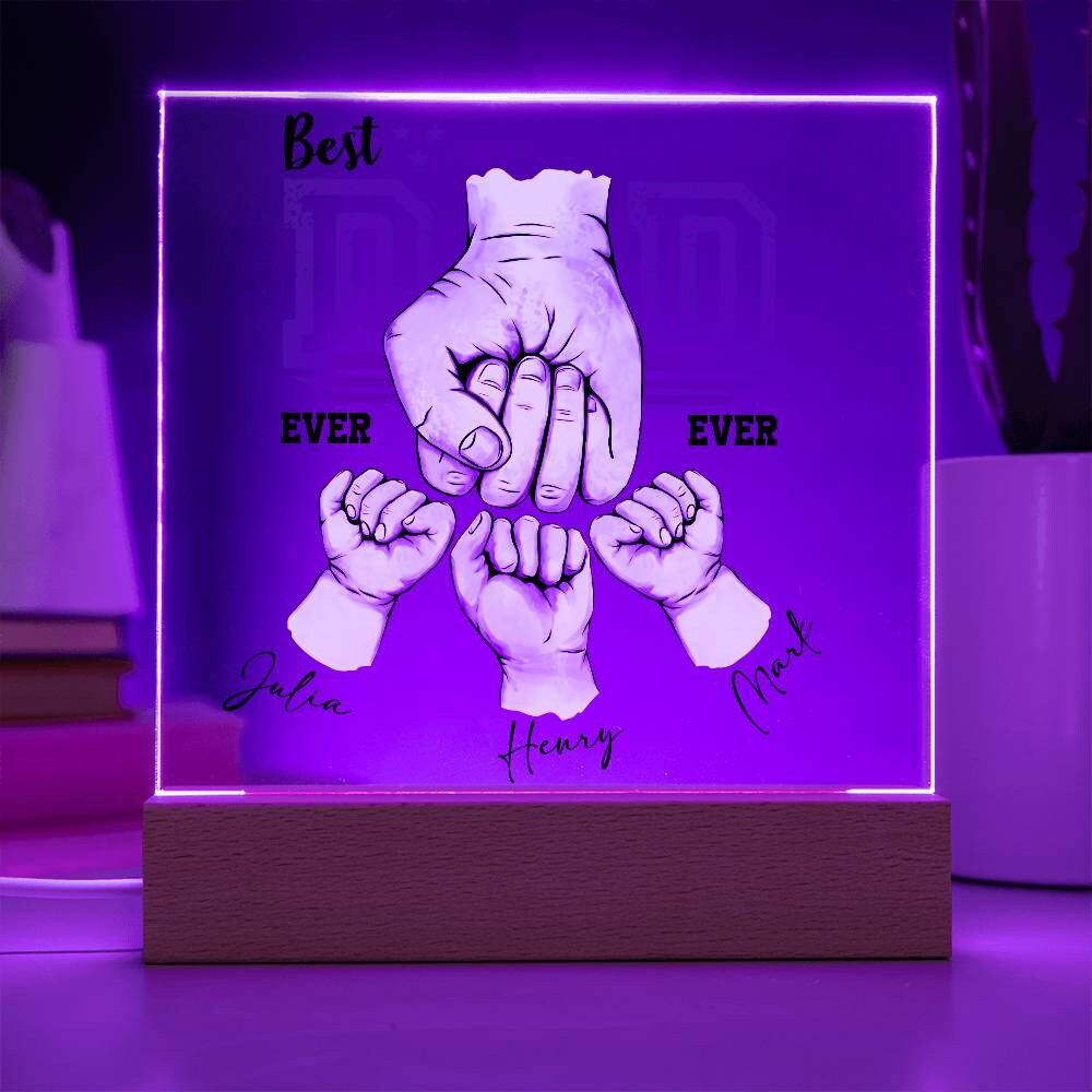 Best Dad Ever Acrylic Plaque with Wooden LED Base - Perfect Father's – view 3