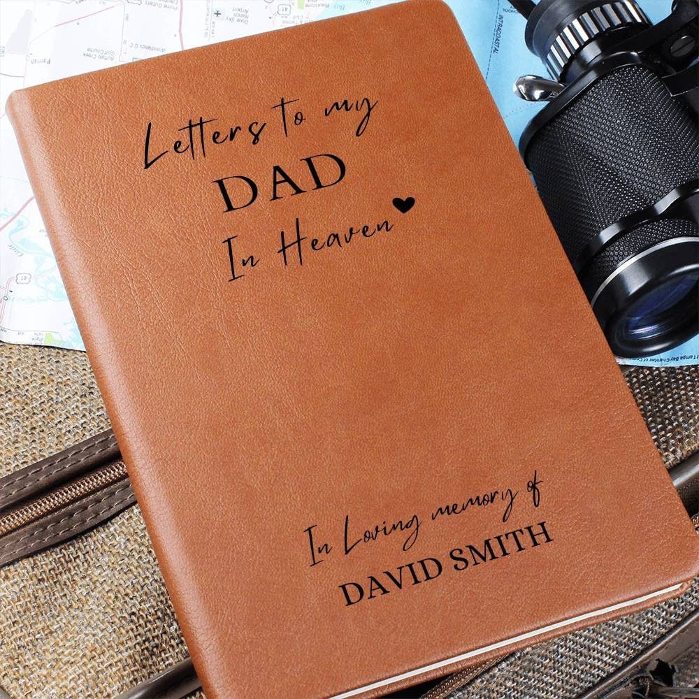 Dad in Heaven vegan leather Journal, Loss of father grief journal Dad remembrance gift, father in heaven memorial gift, loss of father gift