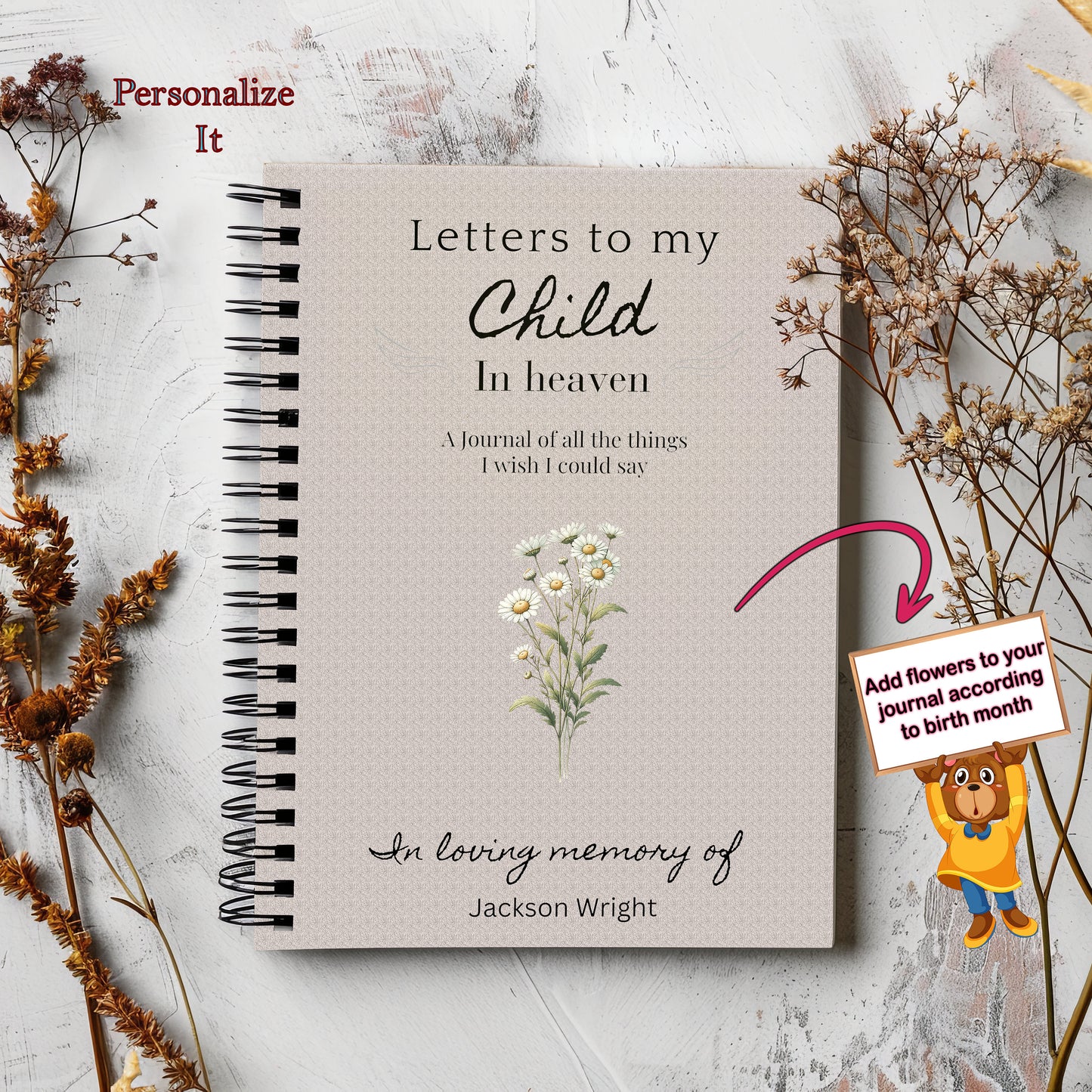 Pregnancy loss baby in heaven memorial journal, infant loss, miscarriage gift, letters to heaven, child loss keepsake journal, Son memorial