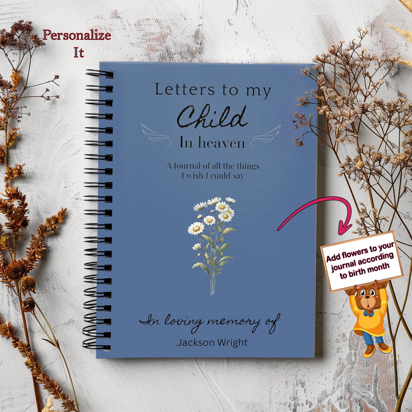 Pregnancy loss baby in heaven memorial journal, infant loss, miscarriage gift, letters to heaven, child loss keepsake journal, Son memorial