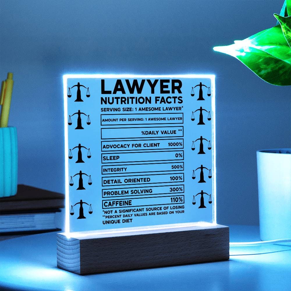 Lawyer Nutrition facts funny lawyer desk plaque, gift for lawyer, law student gift, funny lawyer gift, new lawyer gift, scales of justice