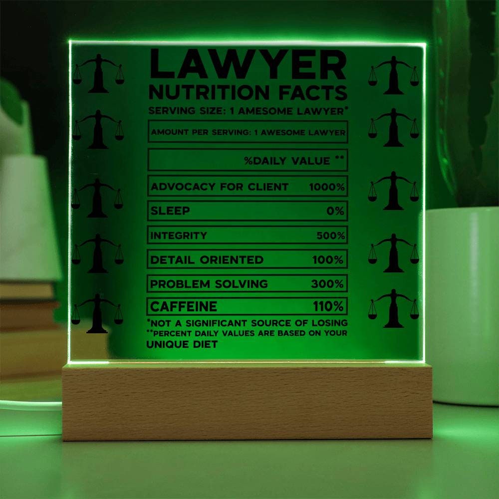 Funny lawyer desk plaque Lawyer Nutrition facts, gift for lawyer, law student gift, funny lawyer gift, new lawyer gift, scales of justice