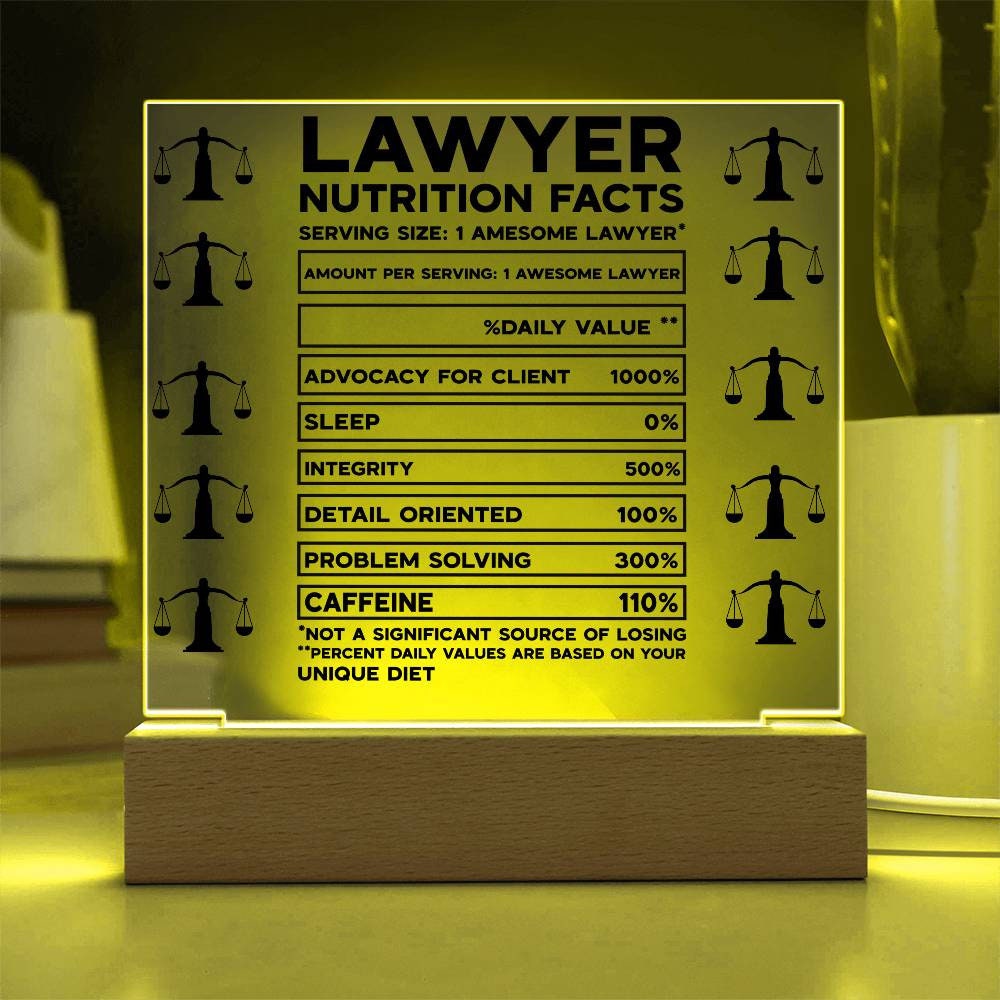 Funny lawyer desk plaque Lawyer Nutrition facts, gift for lawyer, law student gift, funny lawyer gift, new lawyer gift, scales of justice