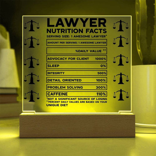 Lawyer Nutrition facts funny lawyer desk plaque, gift for lawyer, law student gift, funny lawyer gift, new lawyer gift, scales of justice