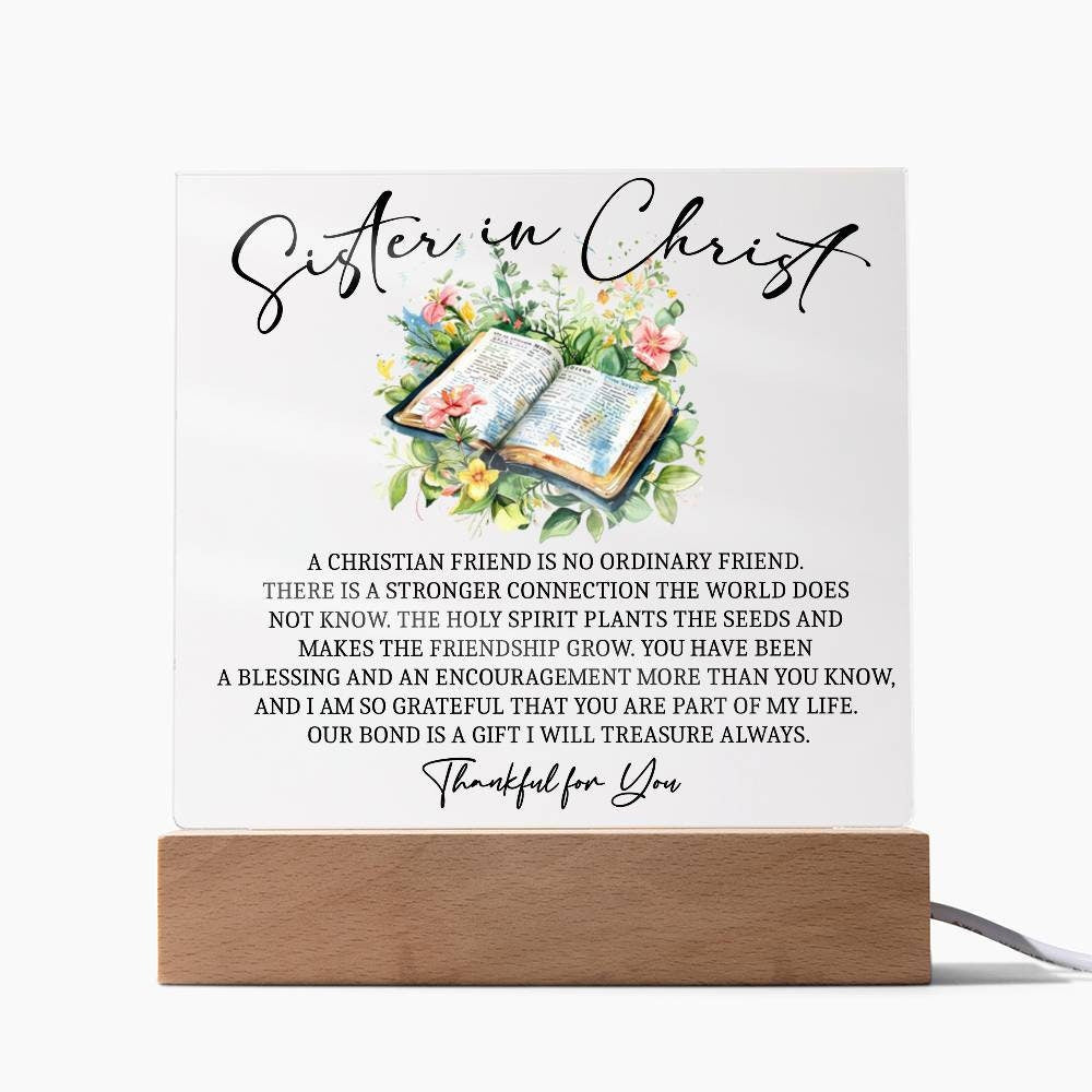 Sister in Christ religious Gifts, Christian Christmas Friendship Acrylic Plaque, Thankful for You Christian Birthday Gift for Friend faith