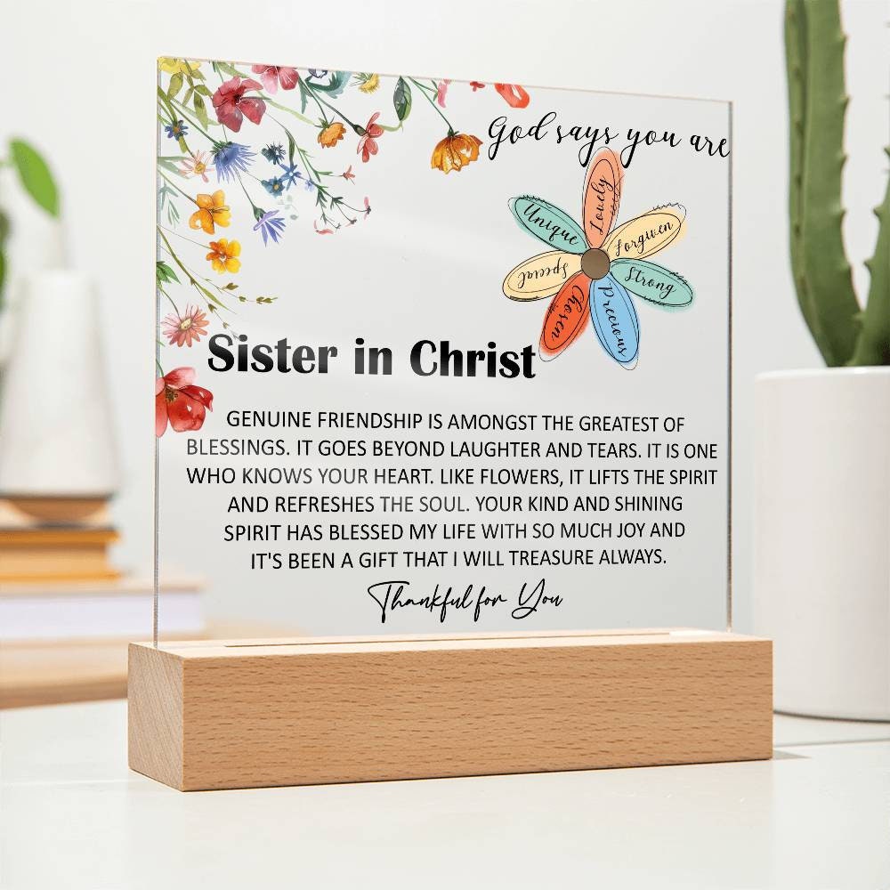 Sister in Christ Christmas Friendship Gift Plaque, Thankful for You Gift for Women Faith Gift for Friend Christian Religious gift for friend