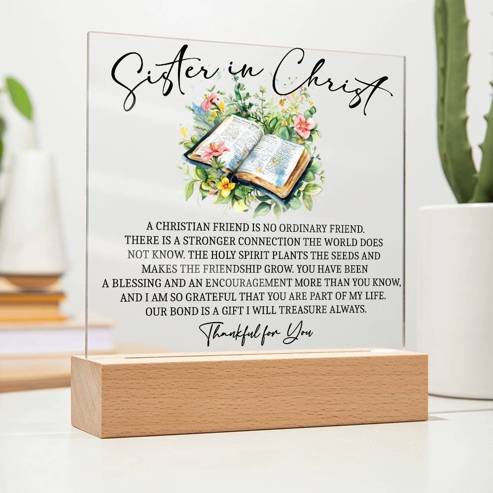 Sister in Christ religious Gifts, Christian Christmas Friendship Acrylic Plaque, Thankful for You Christian Birthday Gift for Friend faith