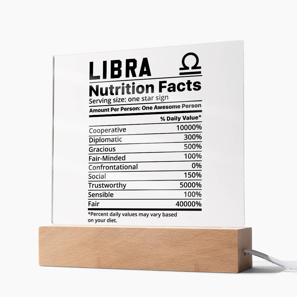 Libra nutrition facts Acrylic LED plaque for Libra friend zodiac gift – view 4