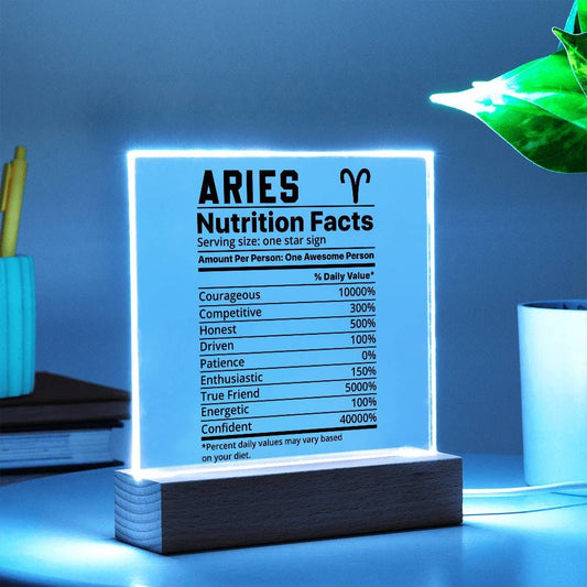 Aries nutrition facts Acrylic LED plaque for Aries friend zodiac gift – view 2