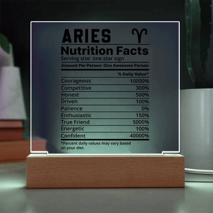 Aries nutrition facts Acrylic LED plaque for Aries friend zodiac gift – view 6