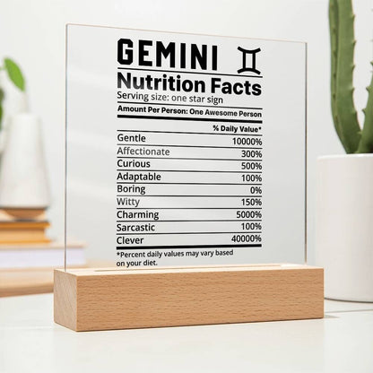 Gemini nutrition facts Acrylic LED plaque for Gemini friend zodiac