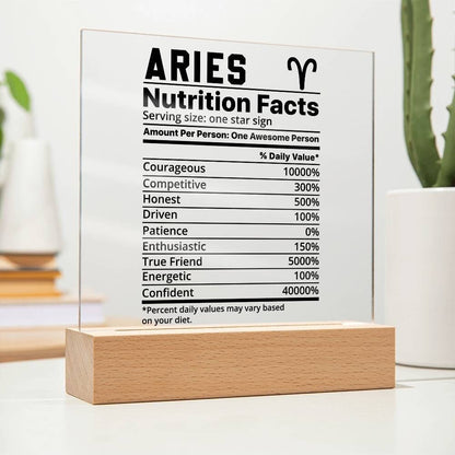 Aries nutrition facts Acrylic LED plaque for Aries friend zodiac gift