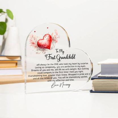 First Grandchild heart shaped plaque gift for new Grandma
