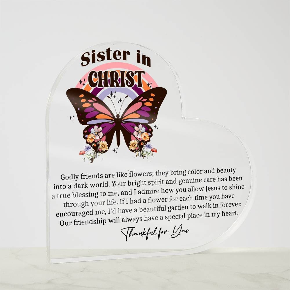 Sister in Christ butterfly heart acrylic plaque gifts for Christian – view 3