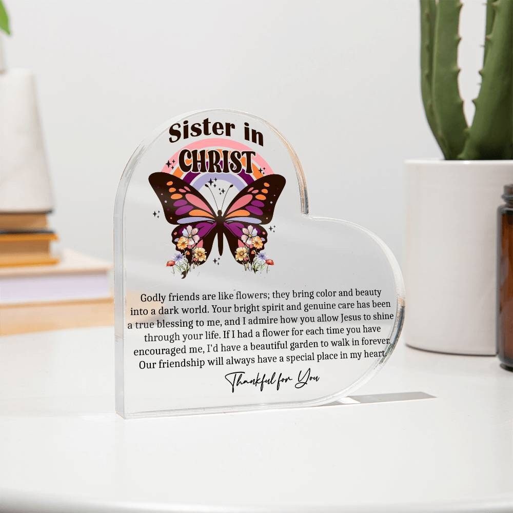 Sister in Christ butterfly heart acrylic plaque gifts for Christian – view 2