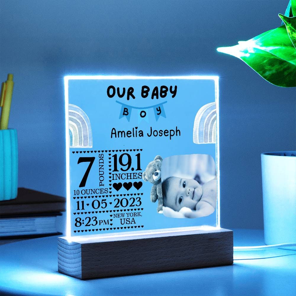 Custom New Born Baby Birth Statistics and Photo Acrylic Plaque Baby – view 9