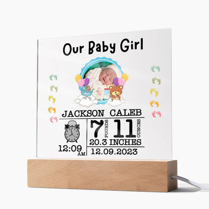 Newborn Personalized Baby Birth Statistics and Photo Acrylic Plaque