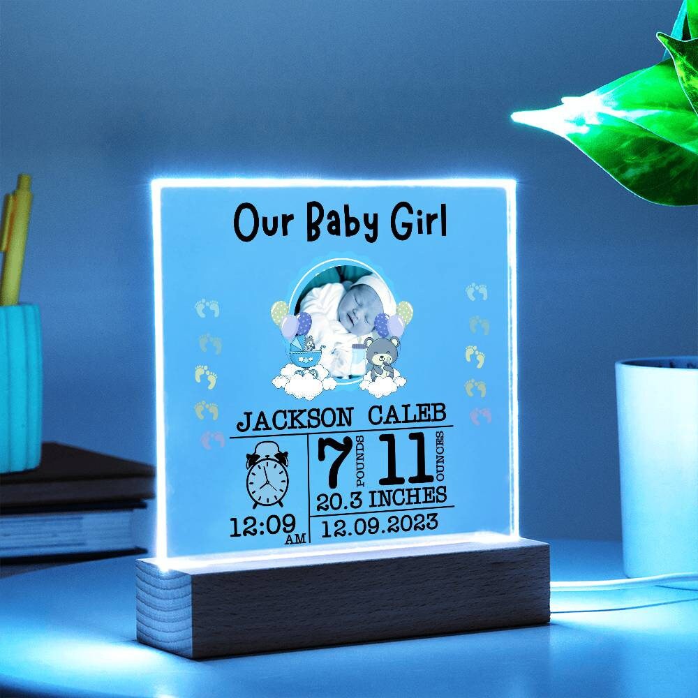 Newborn Personalized Baby Birth Statistics and Photo Acrylic Plaque – view 5