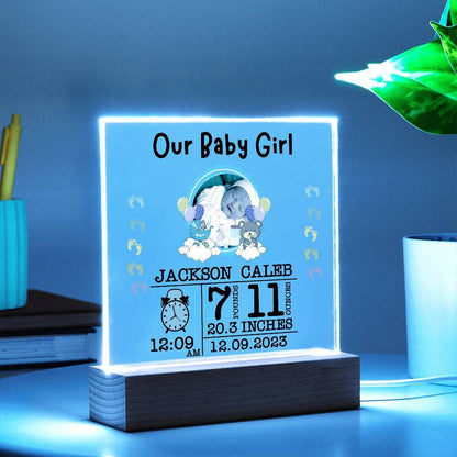 Newborn Personalized Baby Birth Statistics and Photo Acrylic Plaque – view 5