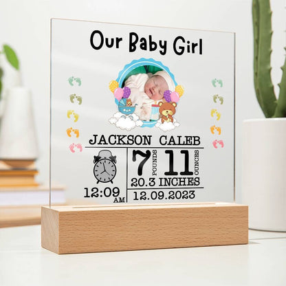 Newborn Personalized Baby Birth Statistics and Photo Acrylic Plaque – view 7