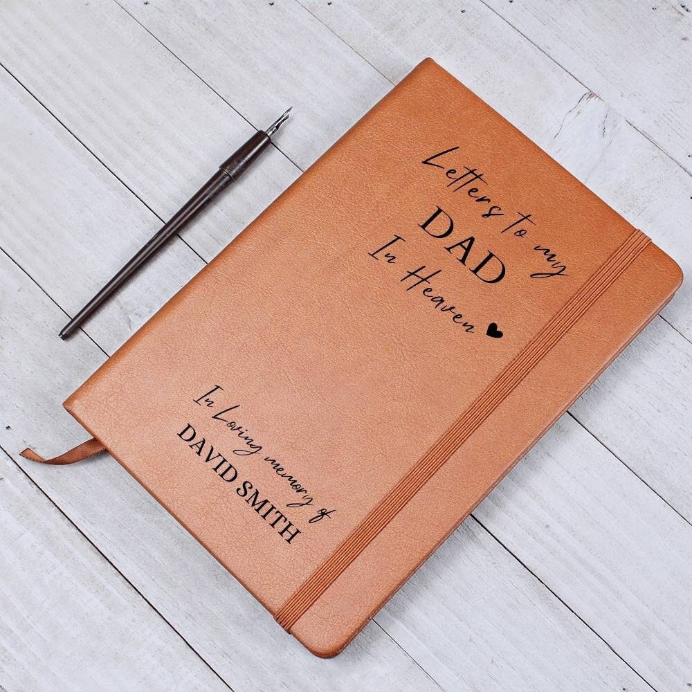 Dad in Heaven vegan leather Journal, Loss of father grief journal Dad remembrance gift, father in heaven memorial gift, loss of father gift