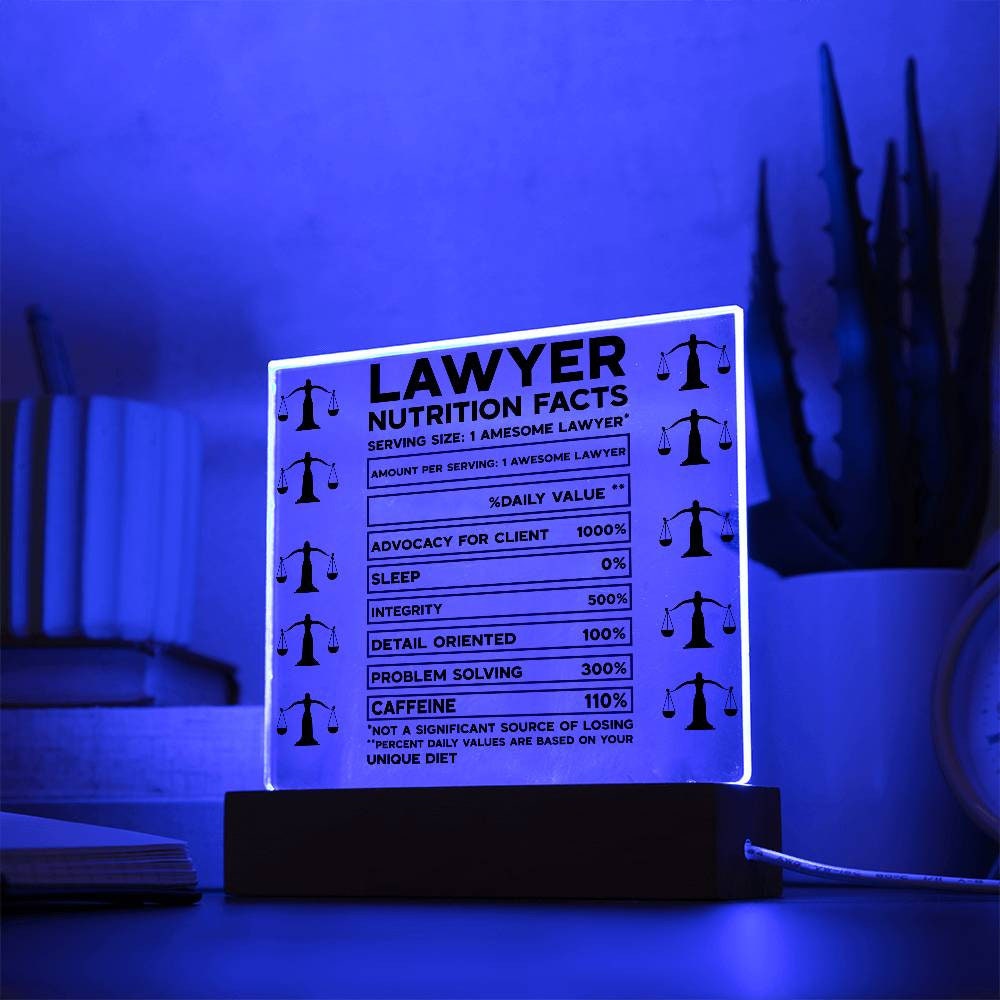 Lawyer Nutrition facts funny lawyer desk plaque, gift for lawyer, law student gift, funny lawyer gift, new lawyer gift, scales of justice