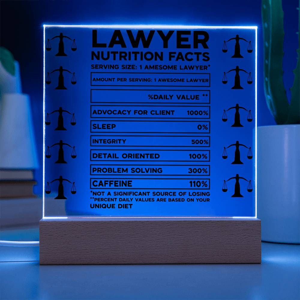 Lawyer Nutrition facts funny lawyer desk plaque, gift for lawyer, law student gift, funny lawyer gift, new lawyer gift, scales of justice