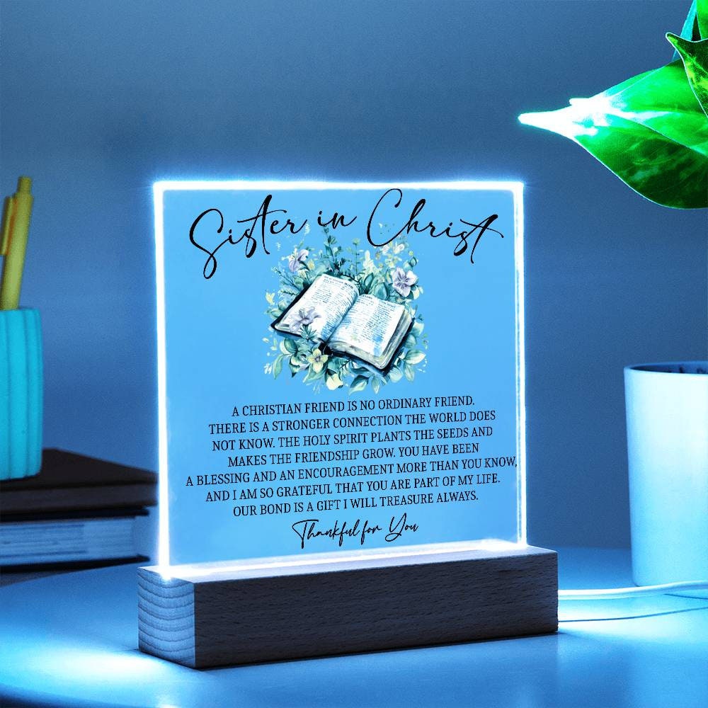 Sister in Christ religious Gifts, Christian Christmas Friendship Acrylic Plaque, Thankful for You Christian Birthday Gift for Friend faith