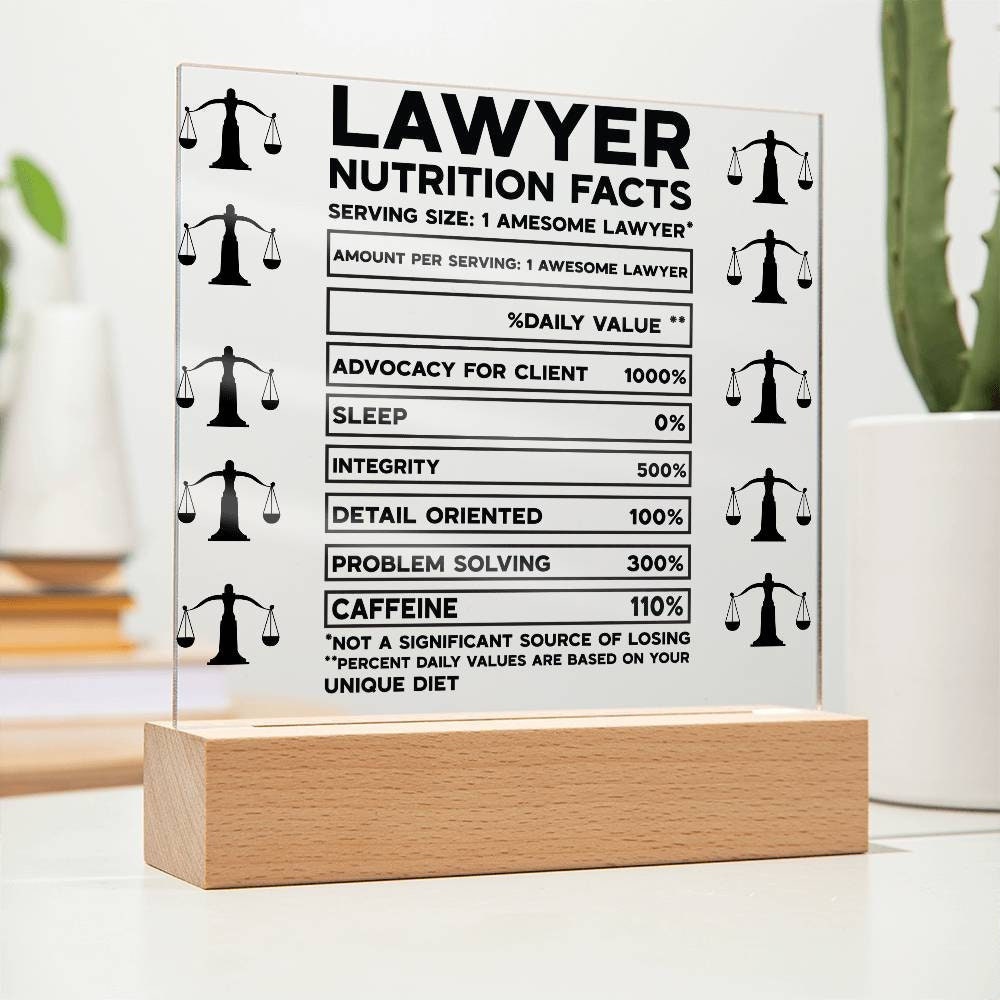 Funny lawyer desk plaque Lawyer Nutrition facts, gift for lawyer, law student gift, funny lawyer gift, new lawyer gift, scales of justice