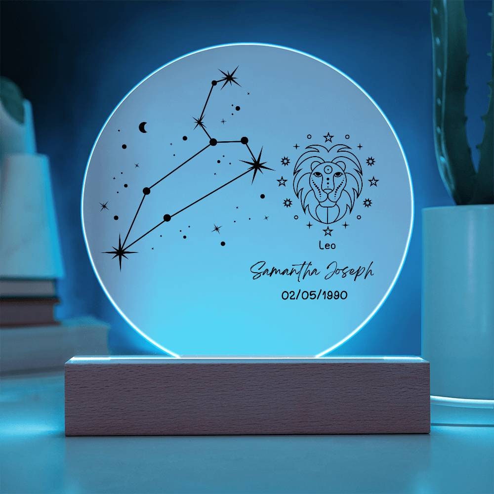 Personalized Leo Star Sign Zodiac Plaque Night Light Astrology gifts – view 6