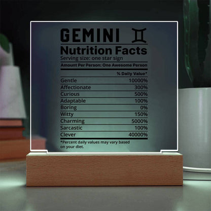 Gemini nutrition facts Acrylic LED plaque for Gemini friend zodiac – view 2