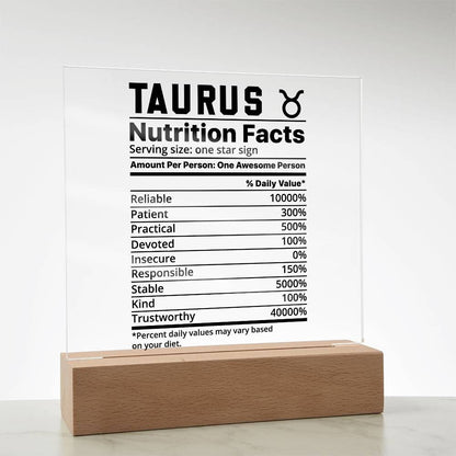 Taurus nutrition facts Acrylic LED plaque for Taurus friend zodiac – view 8
