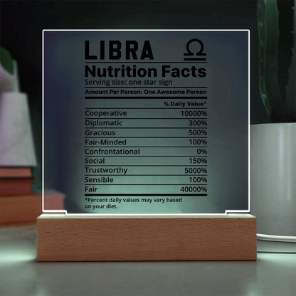 Libra nutrition facts Acrylic LED plaque for Libra friend zodiac gift – view 3