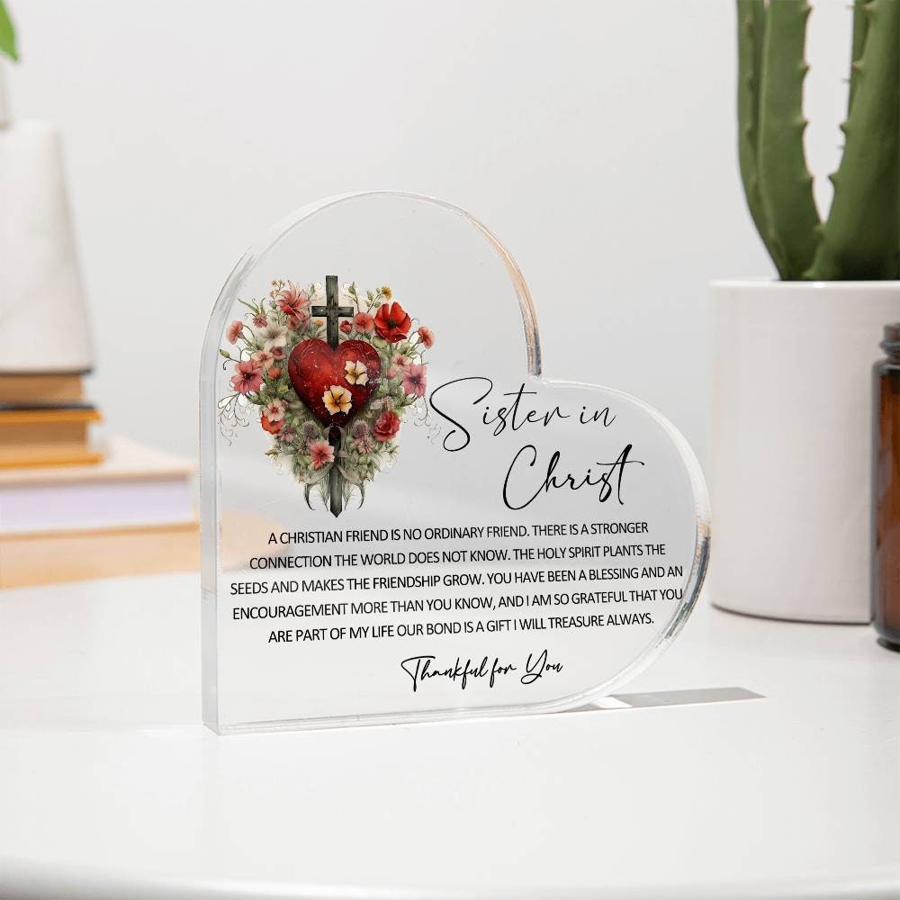 Christian friend Sister in Christ friendship heart Acrylic plaque – view 3