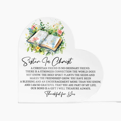 Sister in Christ religious friendship heart Acrylic plaque – view 2