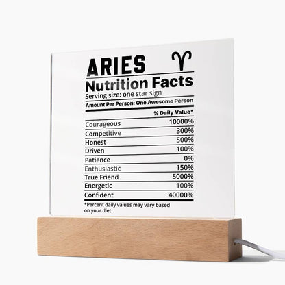 Aries nutrition facts Acrylic LED plaque for Aries friend zodiac gift – view 9