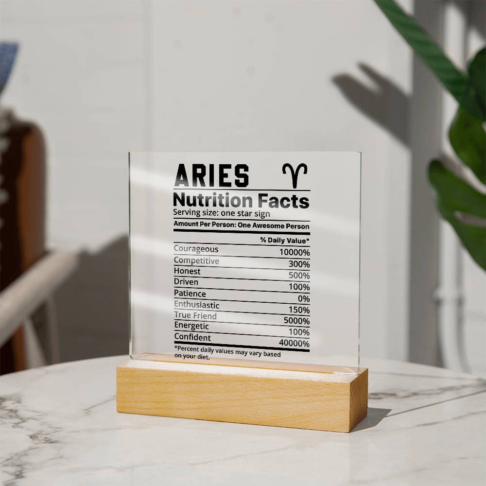 Aries nutrition facts Acrylic LED plaque for Aries friend zodiac gift – view 5