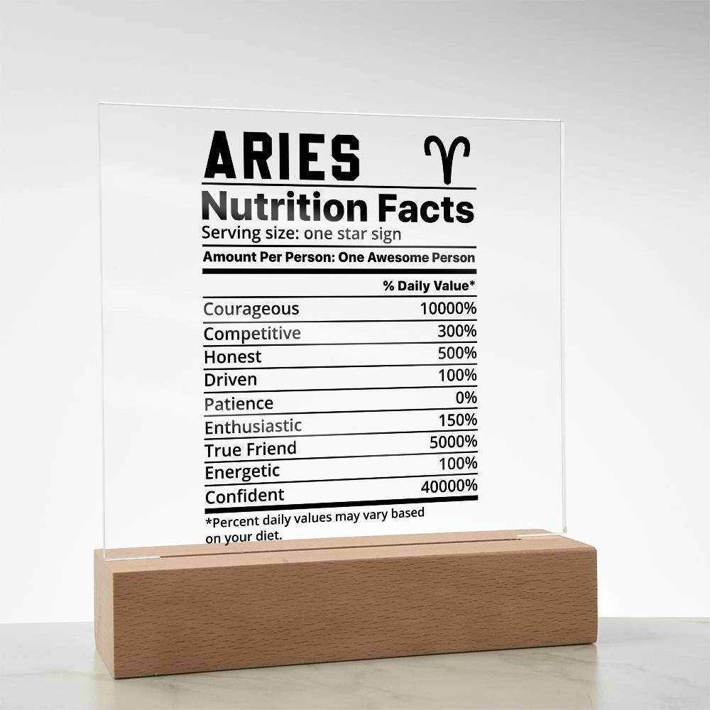 Aries nutrition facts Acrylic LED plaque for Aries friend zodiac gift – view 7
