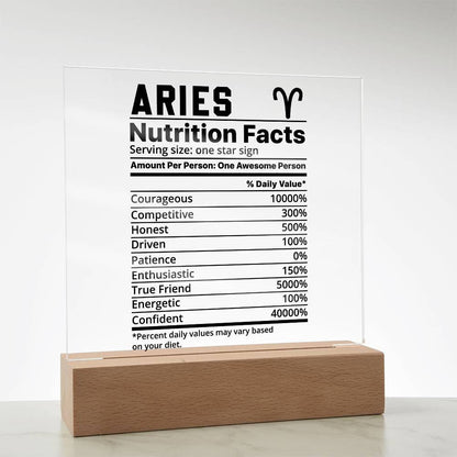 Aries nutrition facts Acrylic LED plaque for Aries friend zodiac gift – view 7