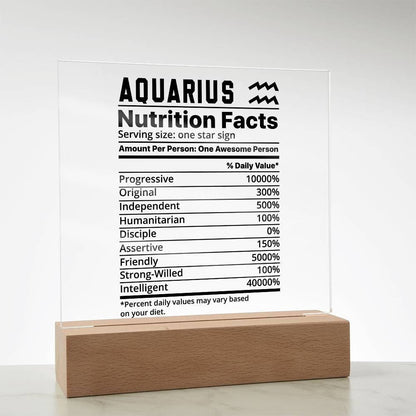 Aquarius nutrition facts Acrylic LED plaque for Aquarius friend