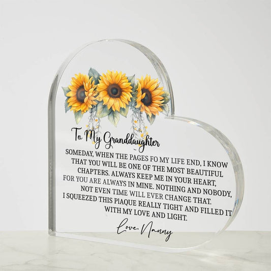 To my Granddaughter Sunflower Heart Acrylic plaque gift from nanny – view 2