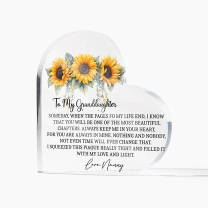 To my Granddaughter Sunflower Heart Acrylic plaque gift from nanny – view 3