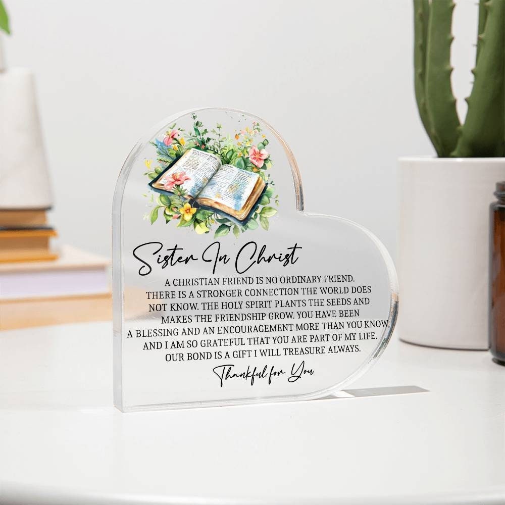 Sister in Christ religious friendship heart Acrylic plaque