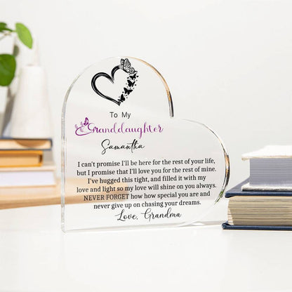 Granddaughter Butterfly Heart Acrylic Plaque gift from Grandma – view 3