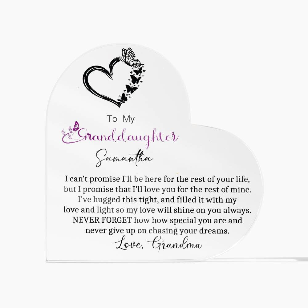 Granddaughter Butterfly Heart Acrylic Plaque gift from Grandma – view 2