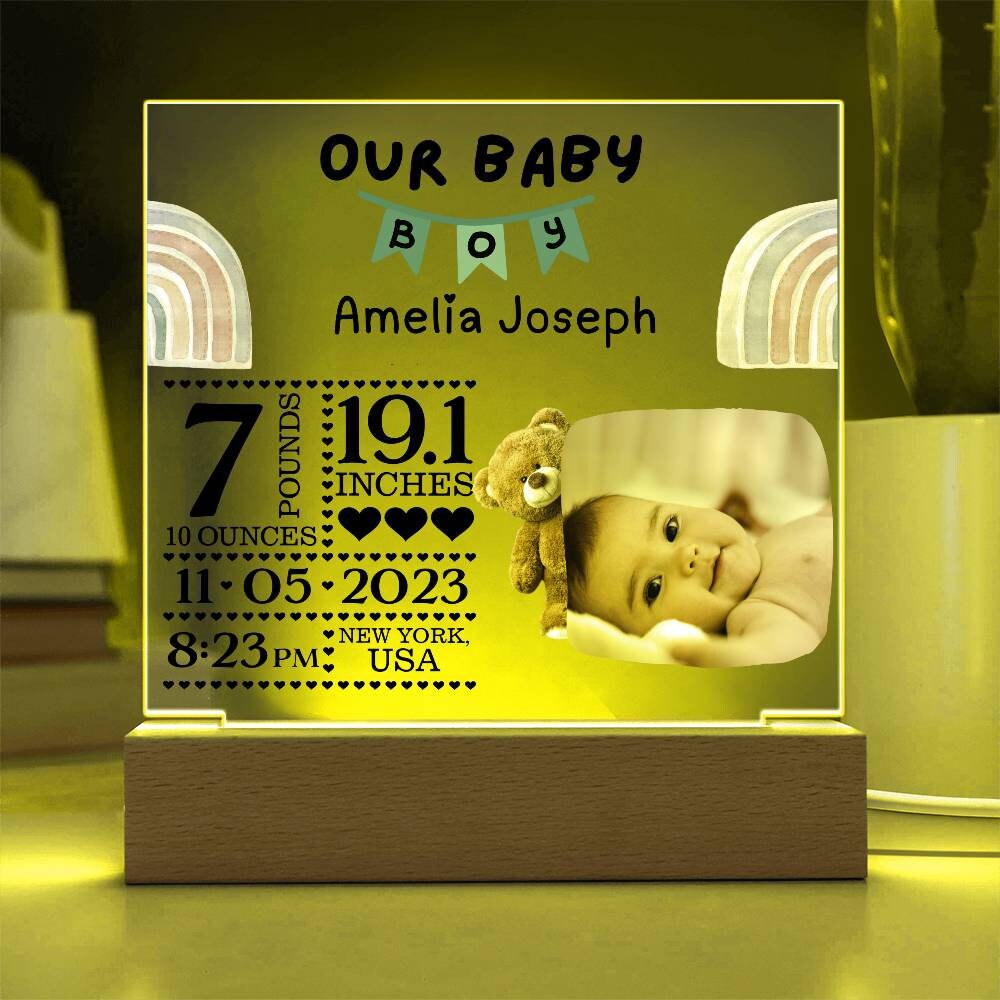 New Born Baby Birth Statistics and Photo Acrylic Plaque Baby gift – view 4